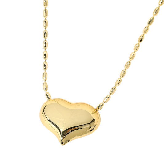 Gold Puffy Heart Pendant Necklace