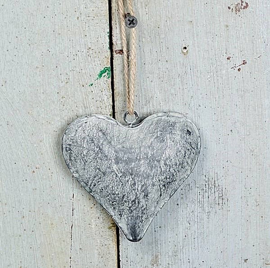 4 inch  Metal 3D Heart Ornament-Distressed Gray