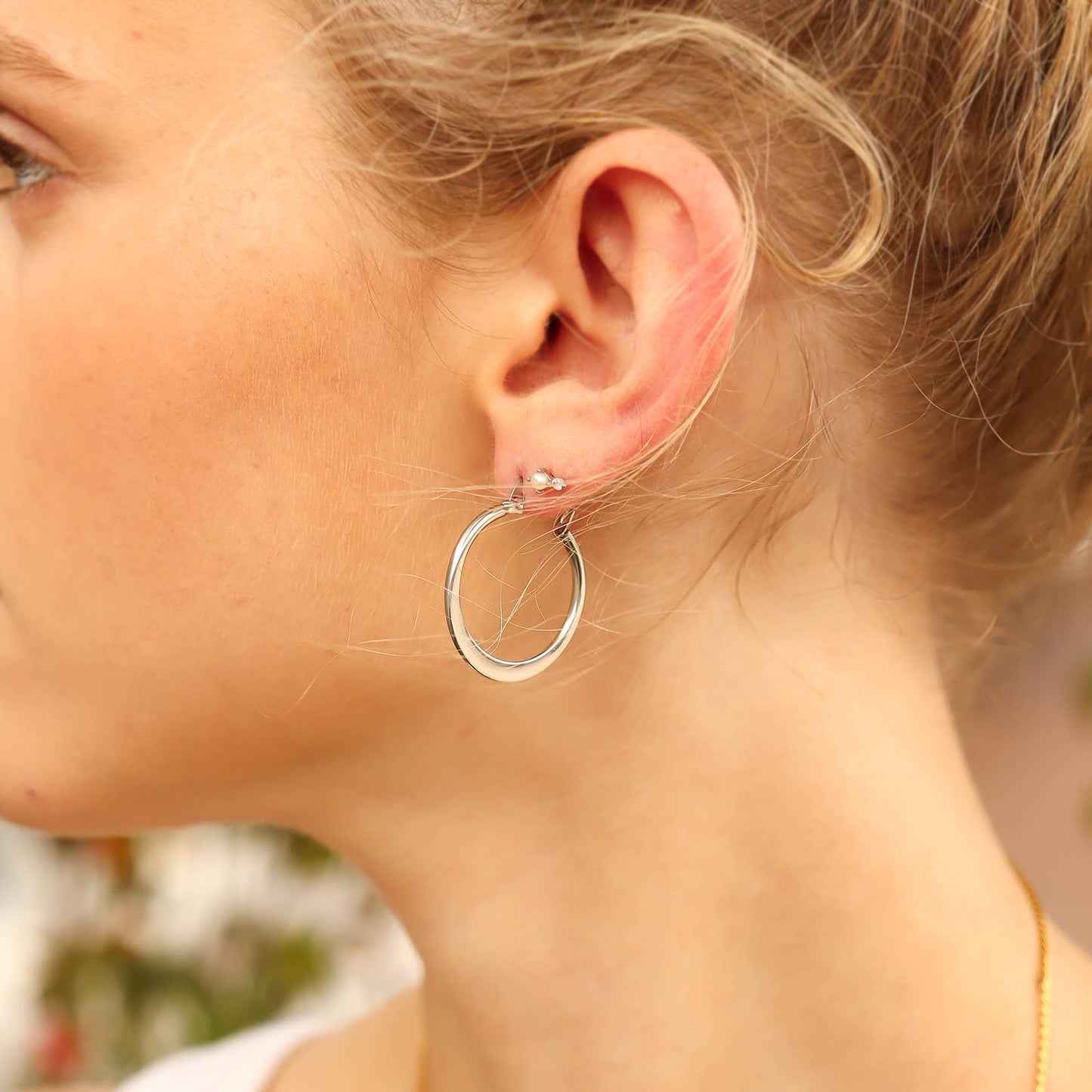 Stainless Steel Flat Oval Tube Hoop Earrings: 25mm