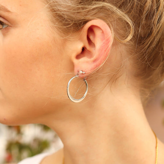 Stainless Steel Flat Oval Tube Hoop Earrings: 25mm