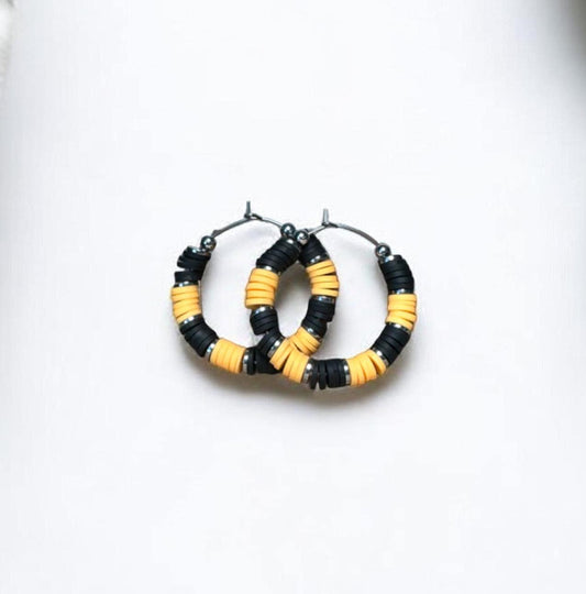 Black and Gold Game Day Hoop Earrings