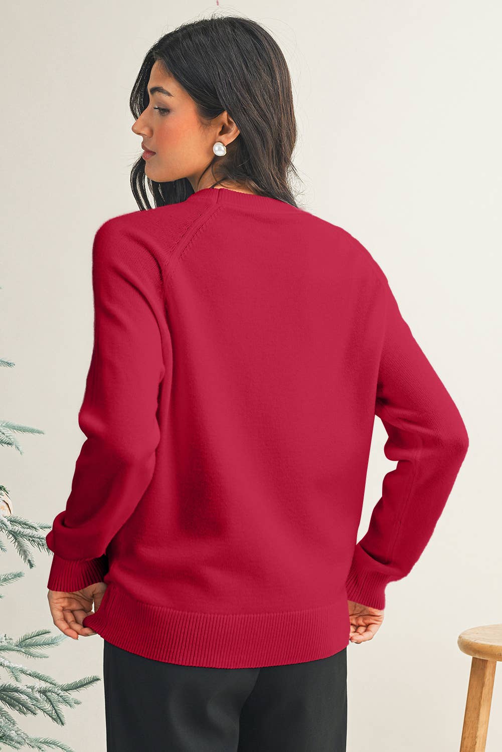 Red Raglan Sleeve MERRY Letter Pattern Sweater