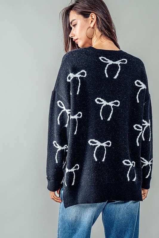 SALE Black Flirty Bow Knit Sweater