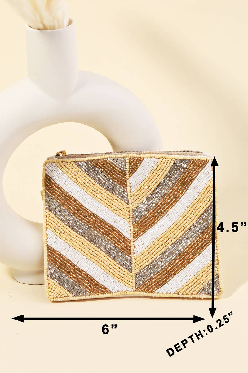 Striped Patter Seed Beaded Coin Pouch Bag