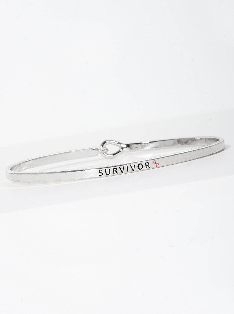 Survivor Silver Engraved Inspirational Bangle Bracelet