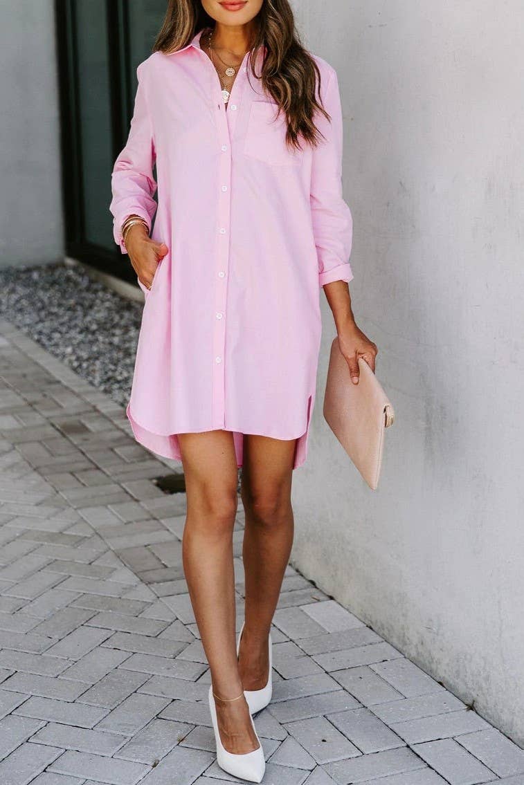 SALE Pink long sleeve shirt dress