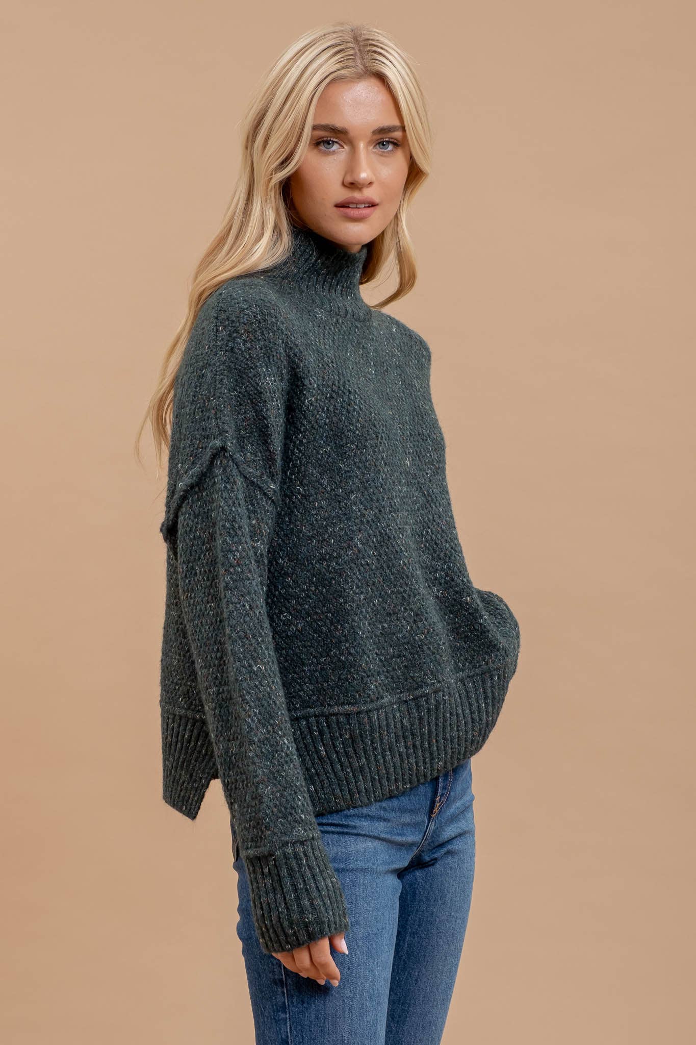 Charcoal Wool Blend Turtleneck Sweater