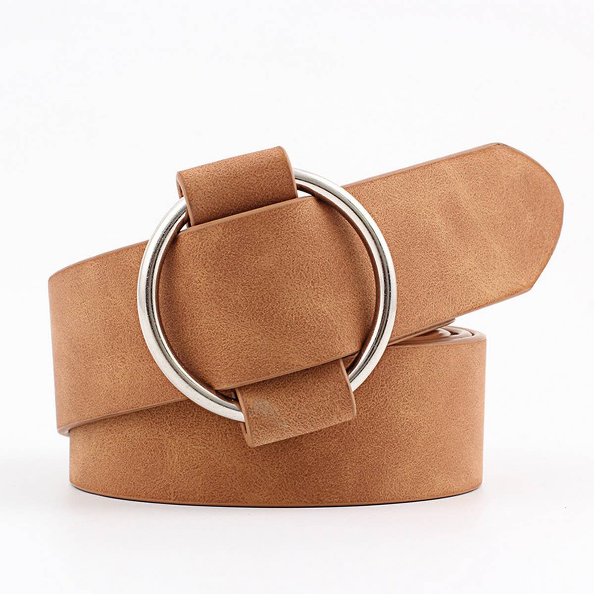 Camel Pin-Free Round Buckle Casual Belt