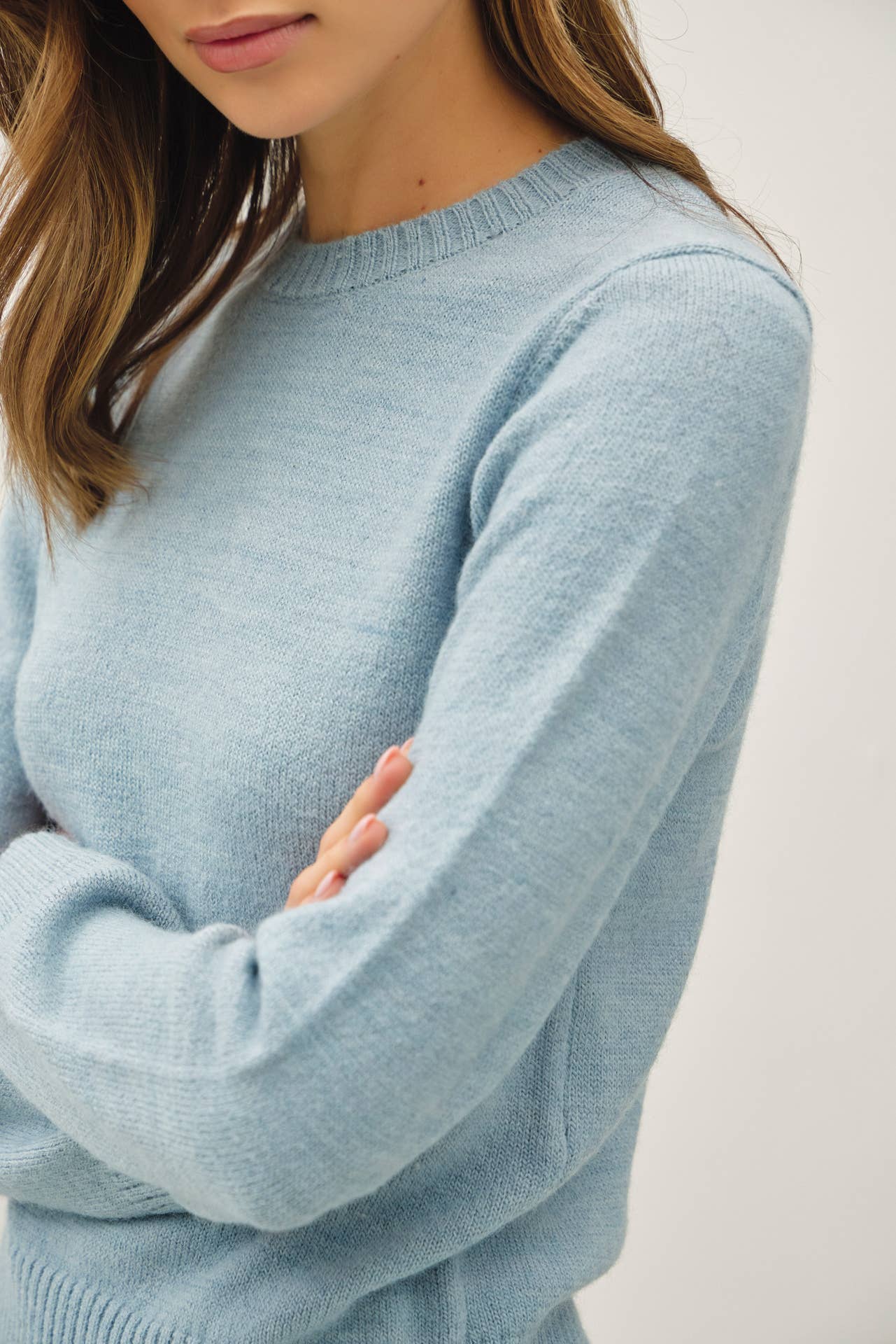 Retro Blue Wood Blended Basic Sweater