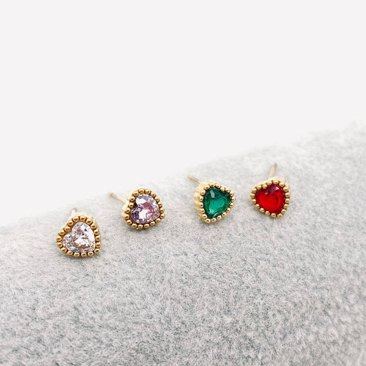 Cubic Zirconia Heart-shaped Gold Plated Stud Earrings