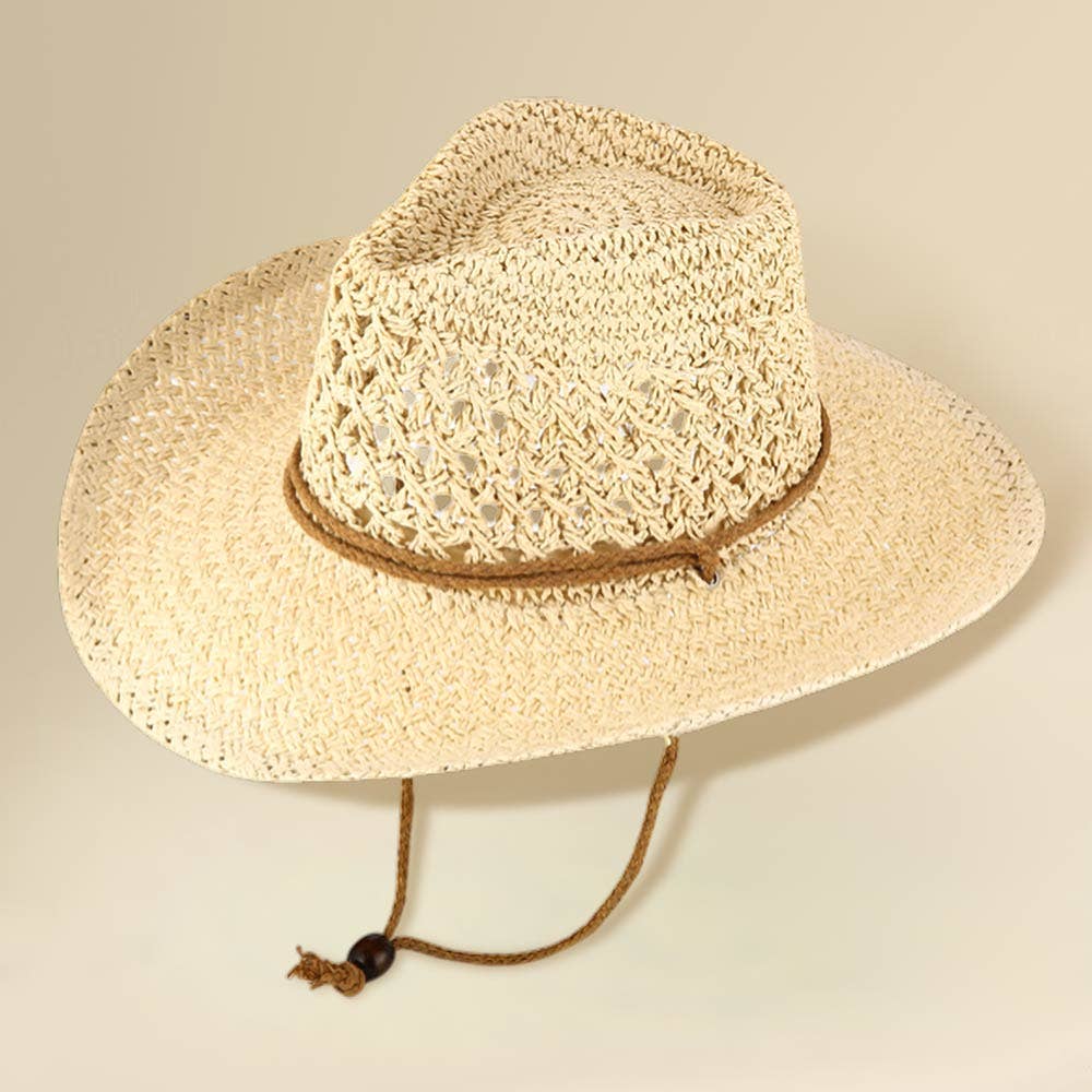 Woven Wide Brim Summer Beach Sun Fedora Hat: Khaki