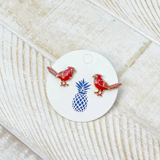 Cardinal Enamel Stud Earrings