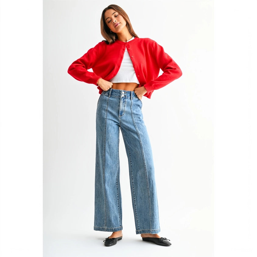 Mica Jeans: High-Rise Wide Seamed Front