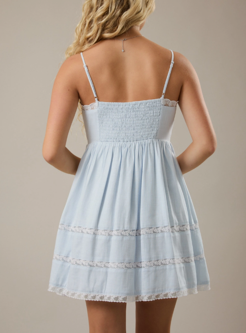 Light Blue Mini Dress with Trim Detail