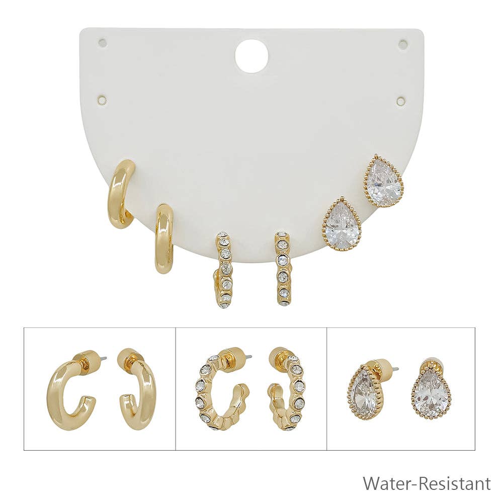 Pave Hoop Teardrop Stone Earring Set