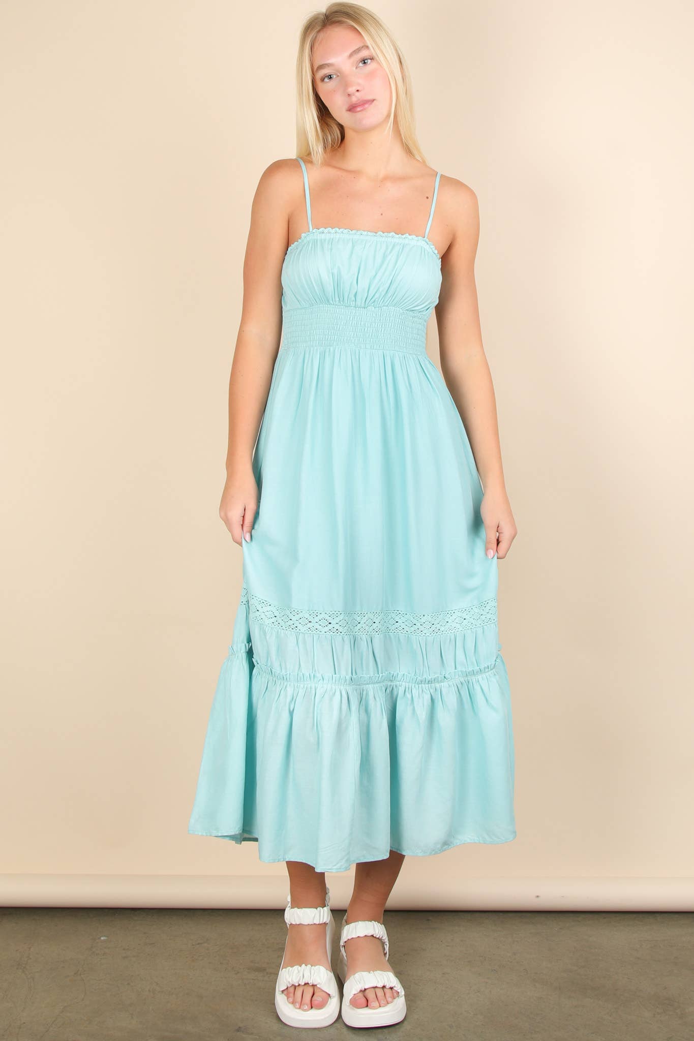 Ocean Lace Detail Woven Midi Dress