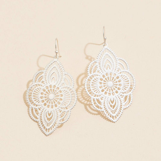 Silver Moroccan Pattern Laser cut Filigree Metal Earrings