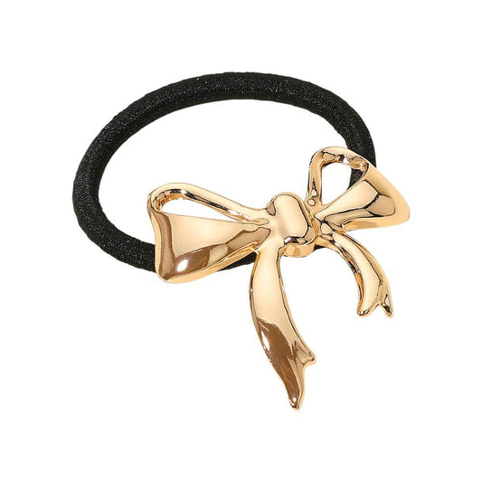 Gold Metal Bow Accent Stretch Hairbands