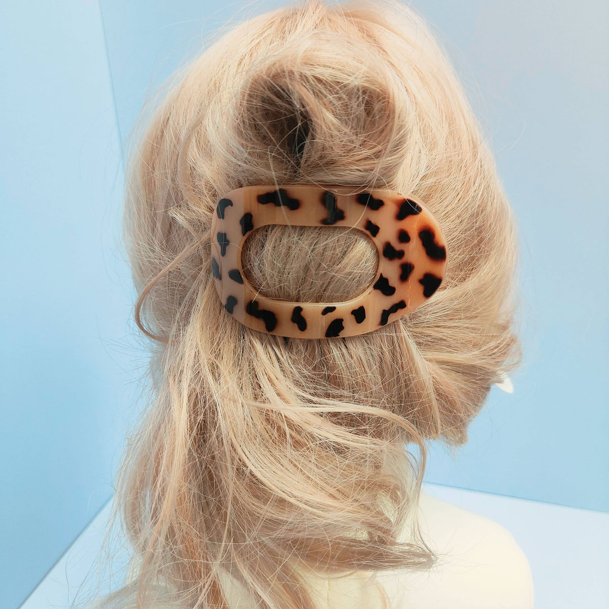 Bright Black Oval Flat Hair Clip