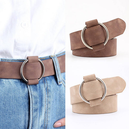 Coffee Pin-Free Round Buckle Casual Belt