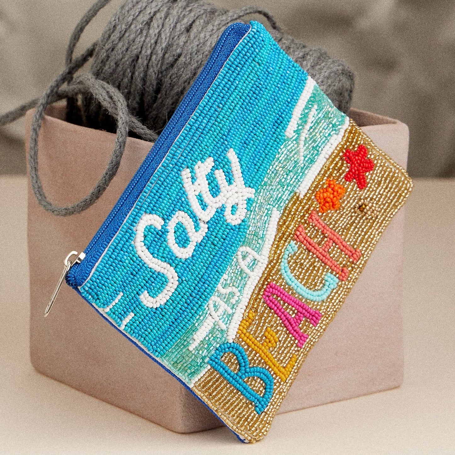 "Salty as a Beach" Beaded Coastal Zip Coin Pouch