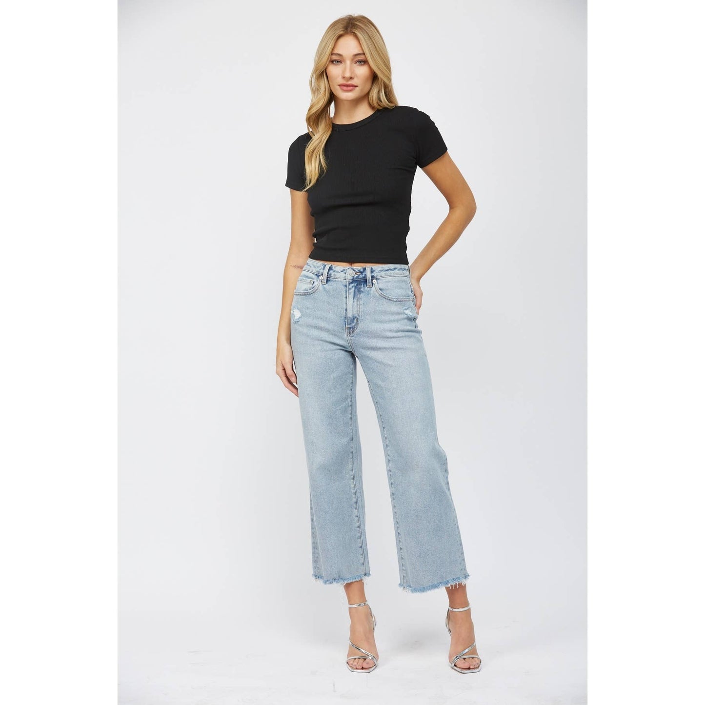 Mica Jeans: Electric Blue HIgh Rise Ankle Wide Leg