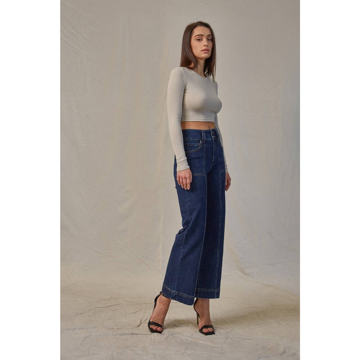 Mica French Navy Super High Rise Wide Crop Jean