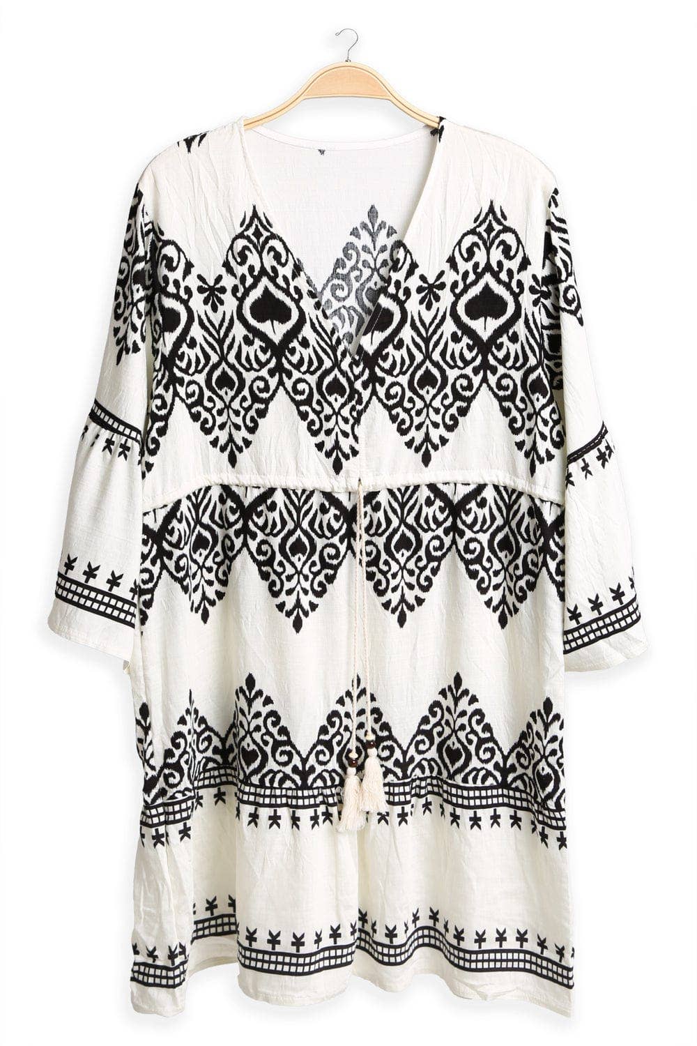 SALE Black & Cream Stormi Mixed Print Cover Up Dress With Tassel Ties