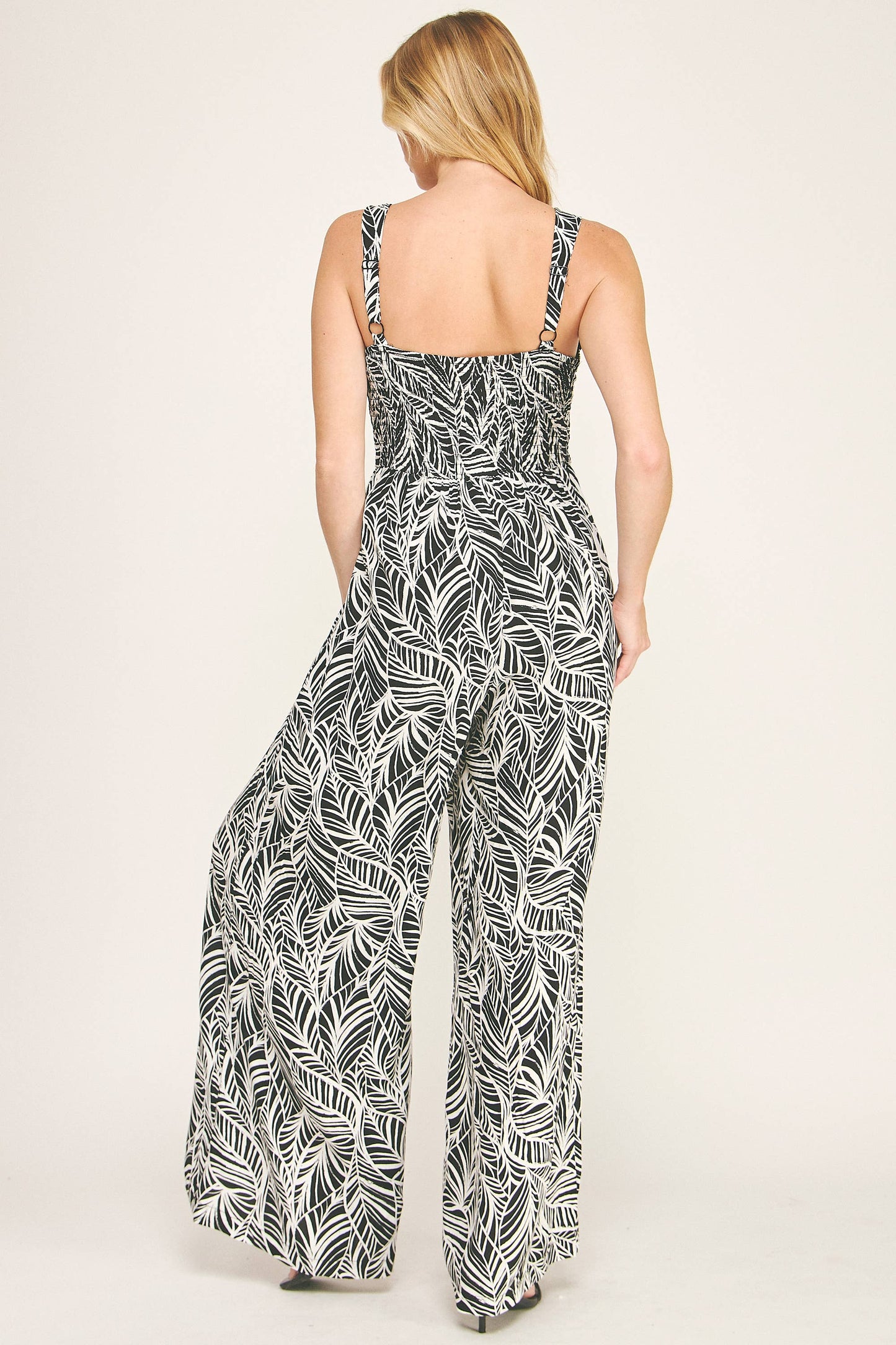 Black & Ivory Cami Squre Neck Wide Leg Jumpsuit