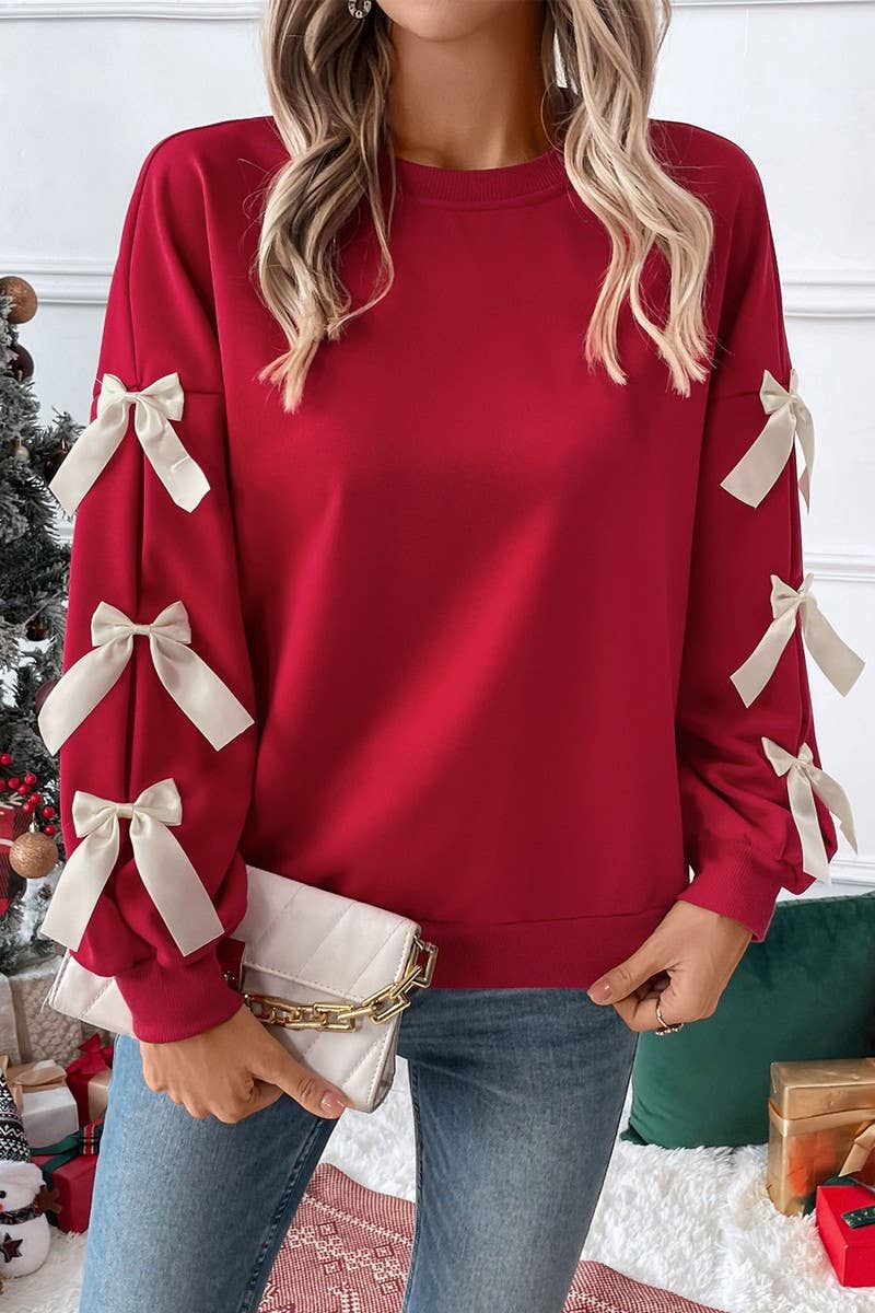 Red Bow Sleeve Sweatshirt