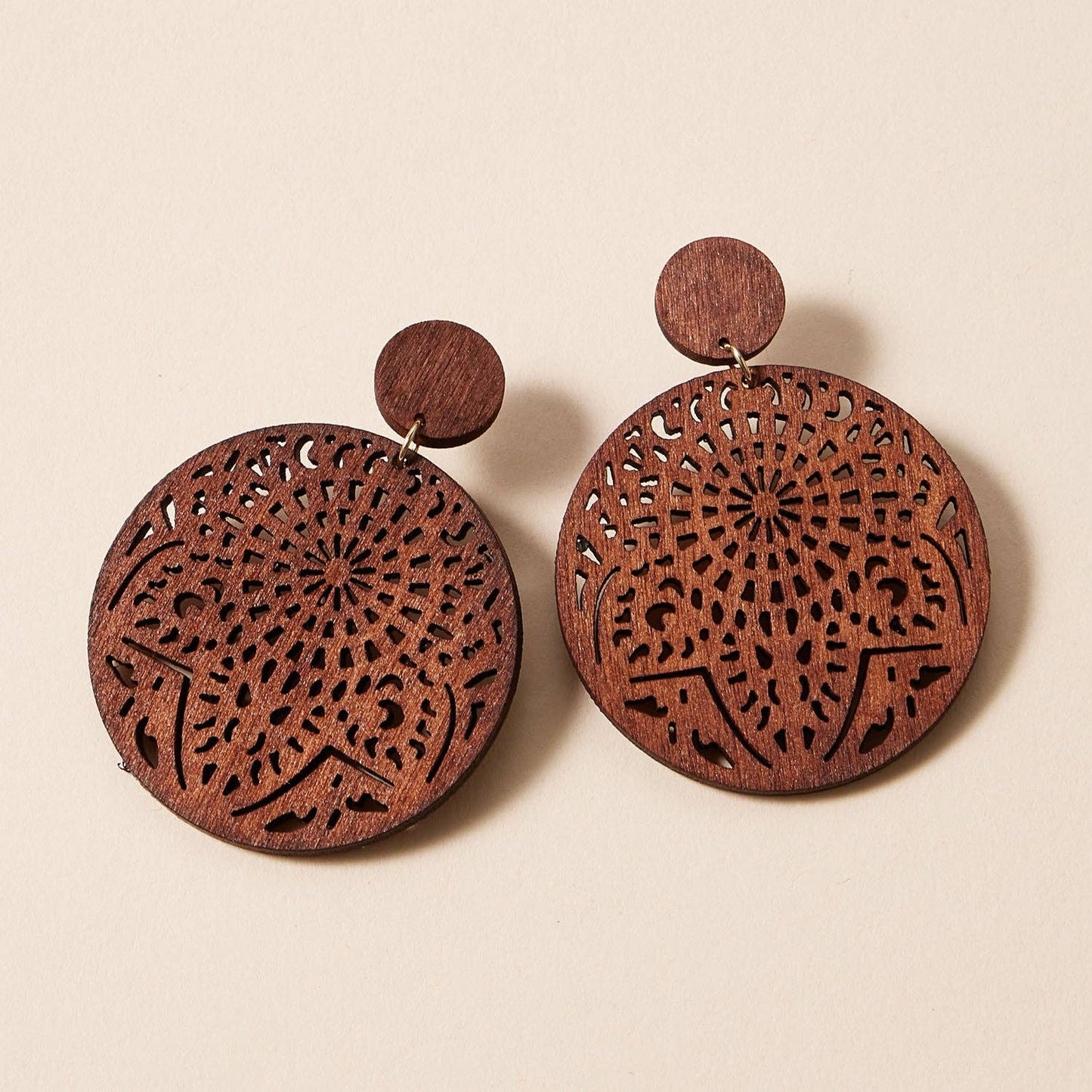 Brown Wood Artisan-Inspired Boho Filigree Earrings