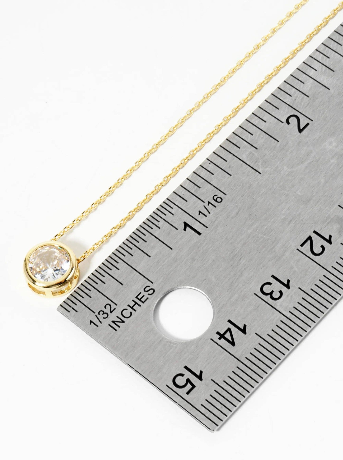 18K Gold Dipped Bezel Set Round CZ Pendant Necklace