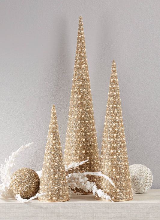 Beaded Christmas Tree: Champagne: 12 Inch