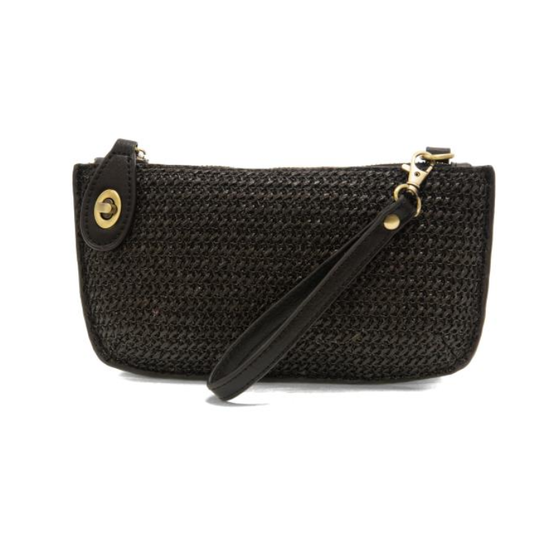 Black Straw Mini Crossbody Wristlet Clutch