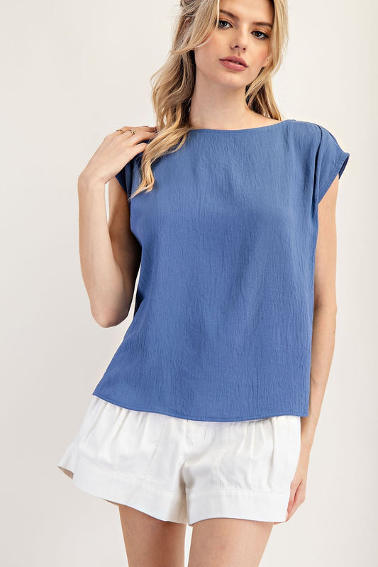 Denim Blue Crinkle High Low Top