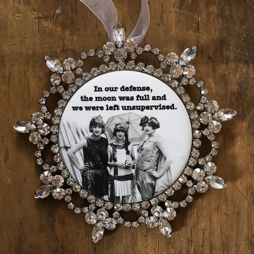 "Left Unsupervised" Rhinestone Ornament