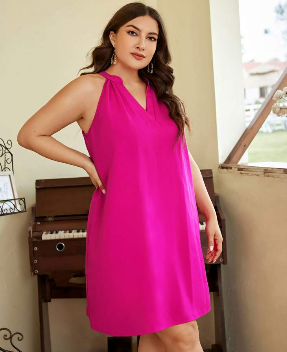 SALE Bright Pink Sleeveless Dress-Plus Size