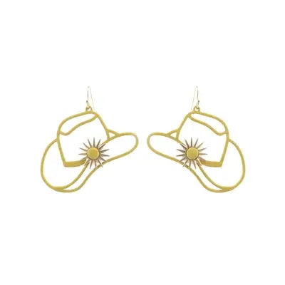 Deep Yellow Color Coated Cowboy Hat 1.25" Earring