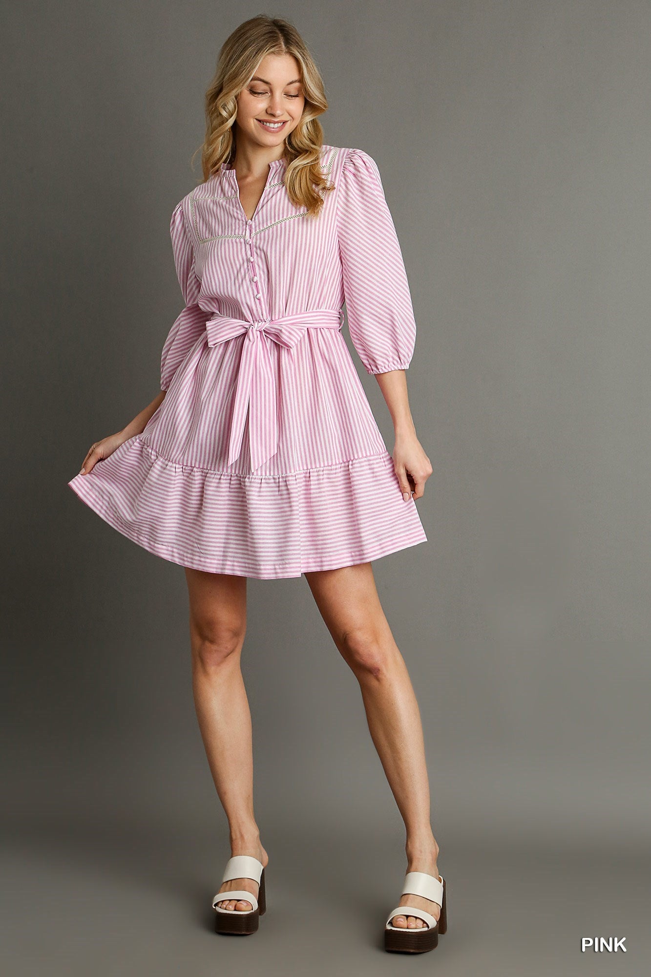 SALE Pink Stripe Mid Button Down Dress