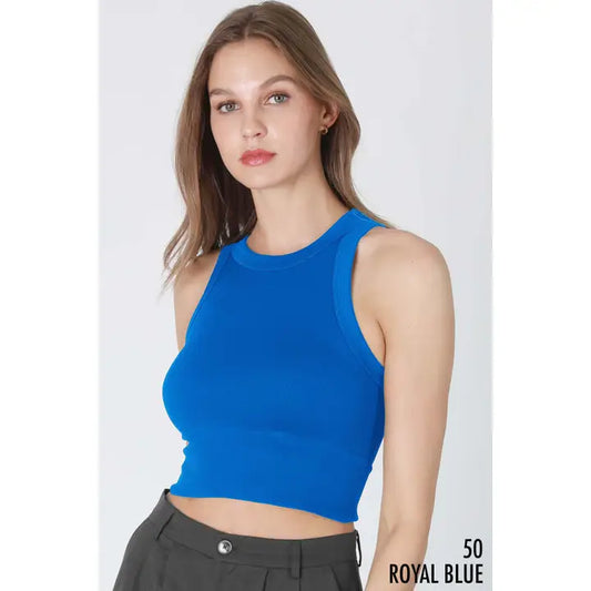 NIkibiki  Ribbed High Neck Crop Top: Royal Blue