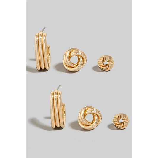 Mixed Metallic Layered Knot Earrings Set