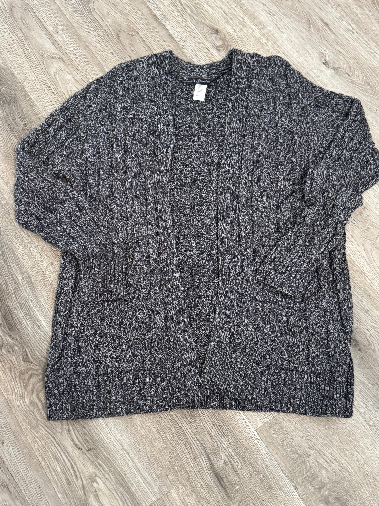 SALE Plus Gray-Black Open Front Double Pocket Ribbed Cardigan