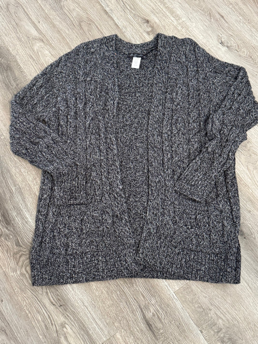 SALE Plus Gray-Black Open Front Double Pocket Ribbed Cardigan