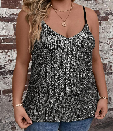SALE Plus Sized Black/Silver Sequence Top