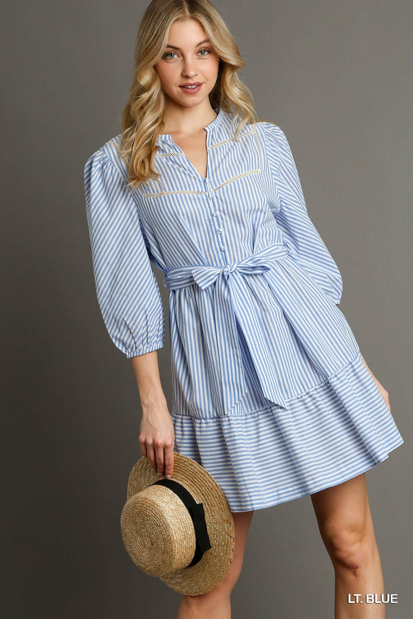 SALE Light Blue Stripe Mid Button Down Dress