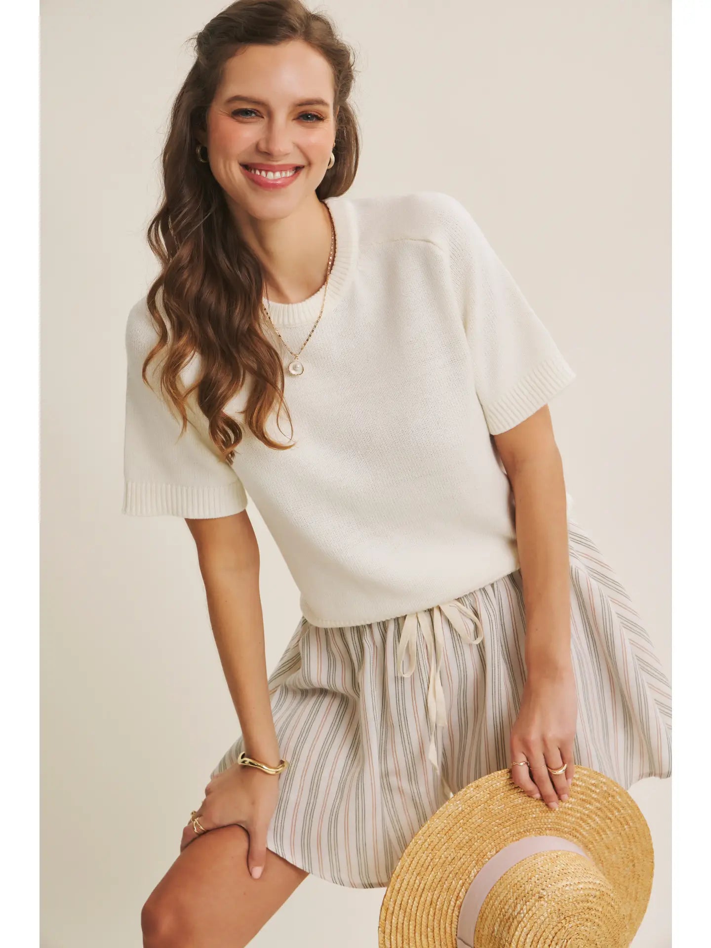 Ivory Soft Sweater Top with Raglan Sleeves