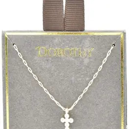 14K Gold Dipped with Rhinestone Small Cross Chain Necklace