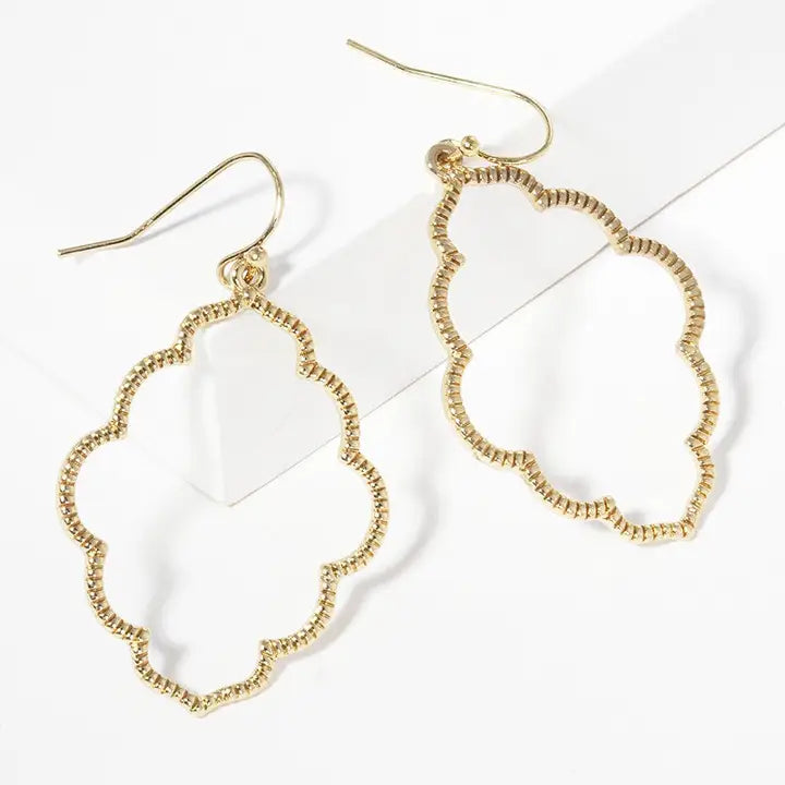 Textured Metal Moroccan Shape Dangle Earrings