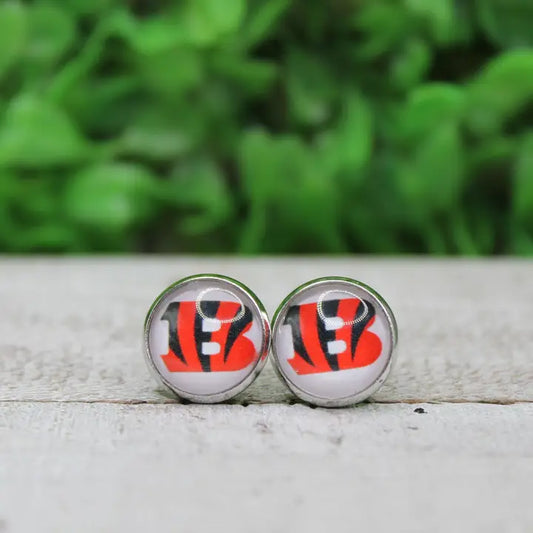 Bengal's B Football 12mm Glass Stud Earrings