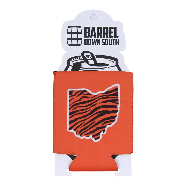 Ohio Shape Orange Stripe Can Cooler